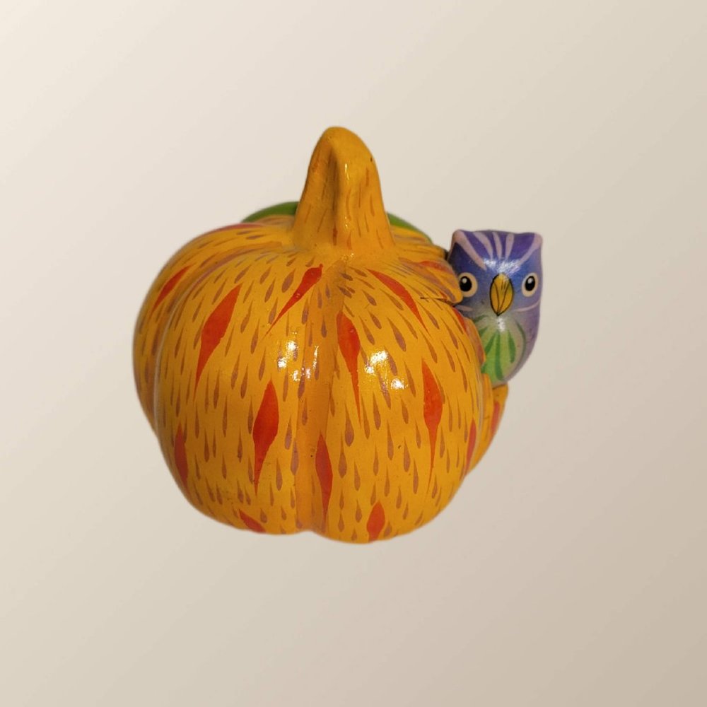Mini Small Ceramic Pumpkin with Nesting Owl Glaze 3 1/4"”